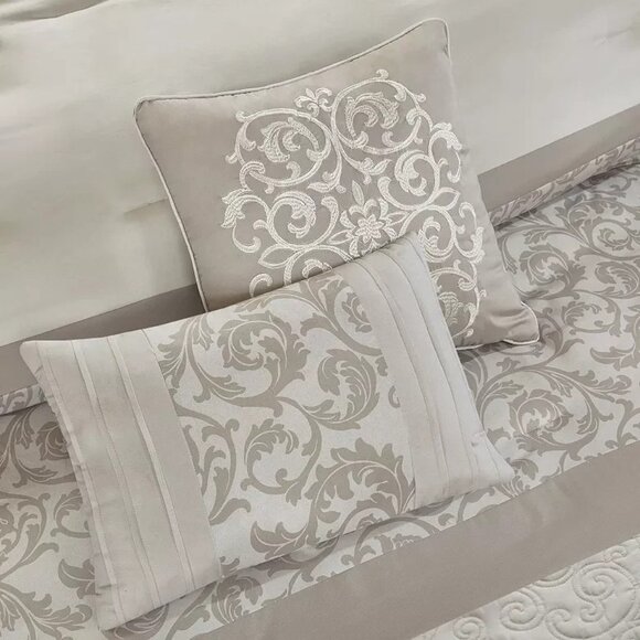 510 Design Lynda Embroidered 8 Piece Comforter Set Queen Tan Taupe $109 - Picture 2 of 6